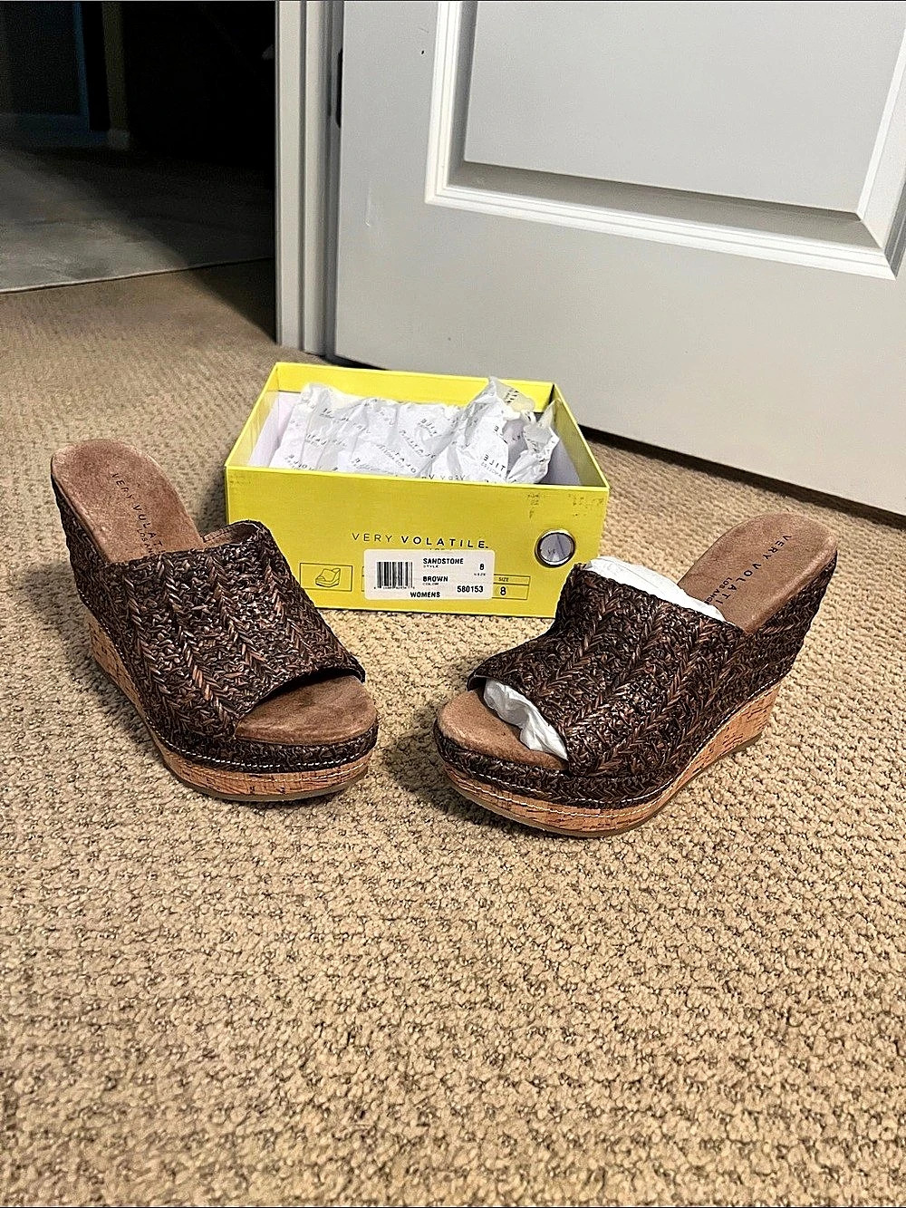 Very Volatile Brown Wedge Sandals US 8 Like New